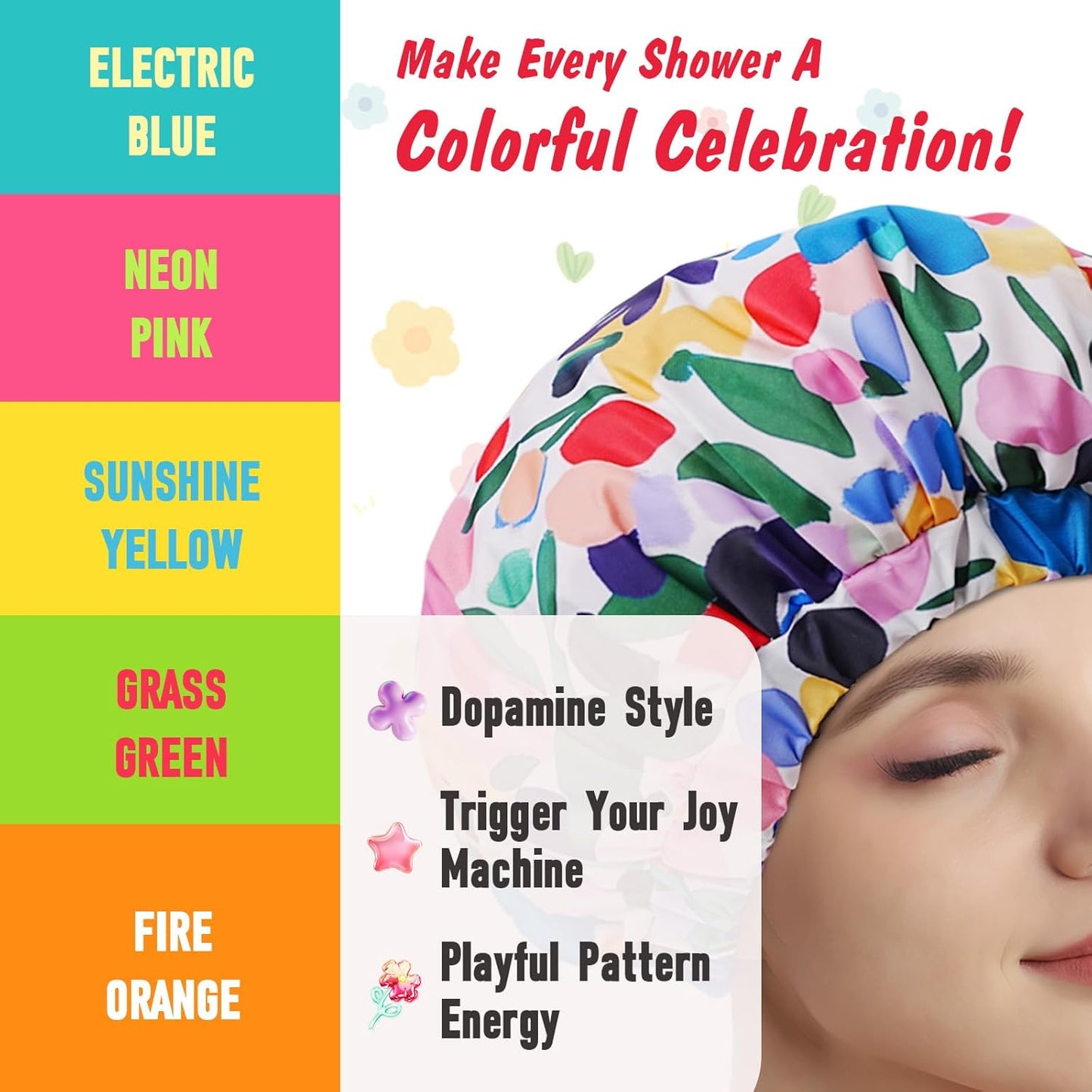 Years Calm Shower Caps for Women Reusable Waterproof, Double-Layer Extra Large Elastic Hair Cap for Shower for Long Hair & Braids, Travel & Home (Blue)