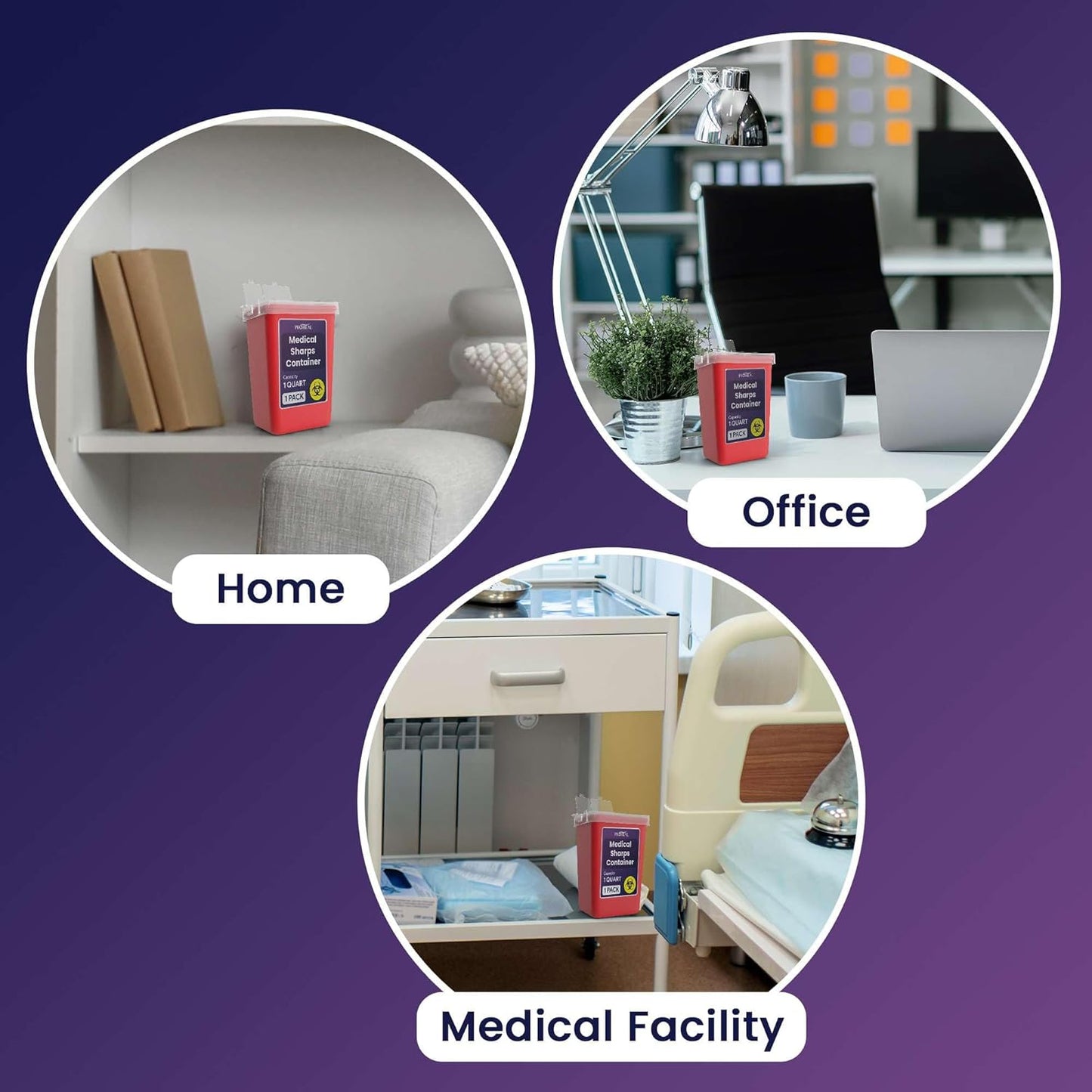 Small Sharps Containers for Home Use, 10 Pack - 1 Quart Needle Disposal Container for Diabetes Needles, Syringes, and Blades - Portable Travel Size for Biohazard Medical Waste