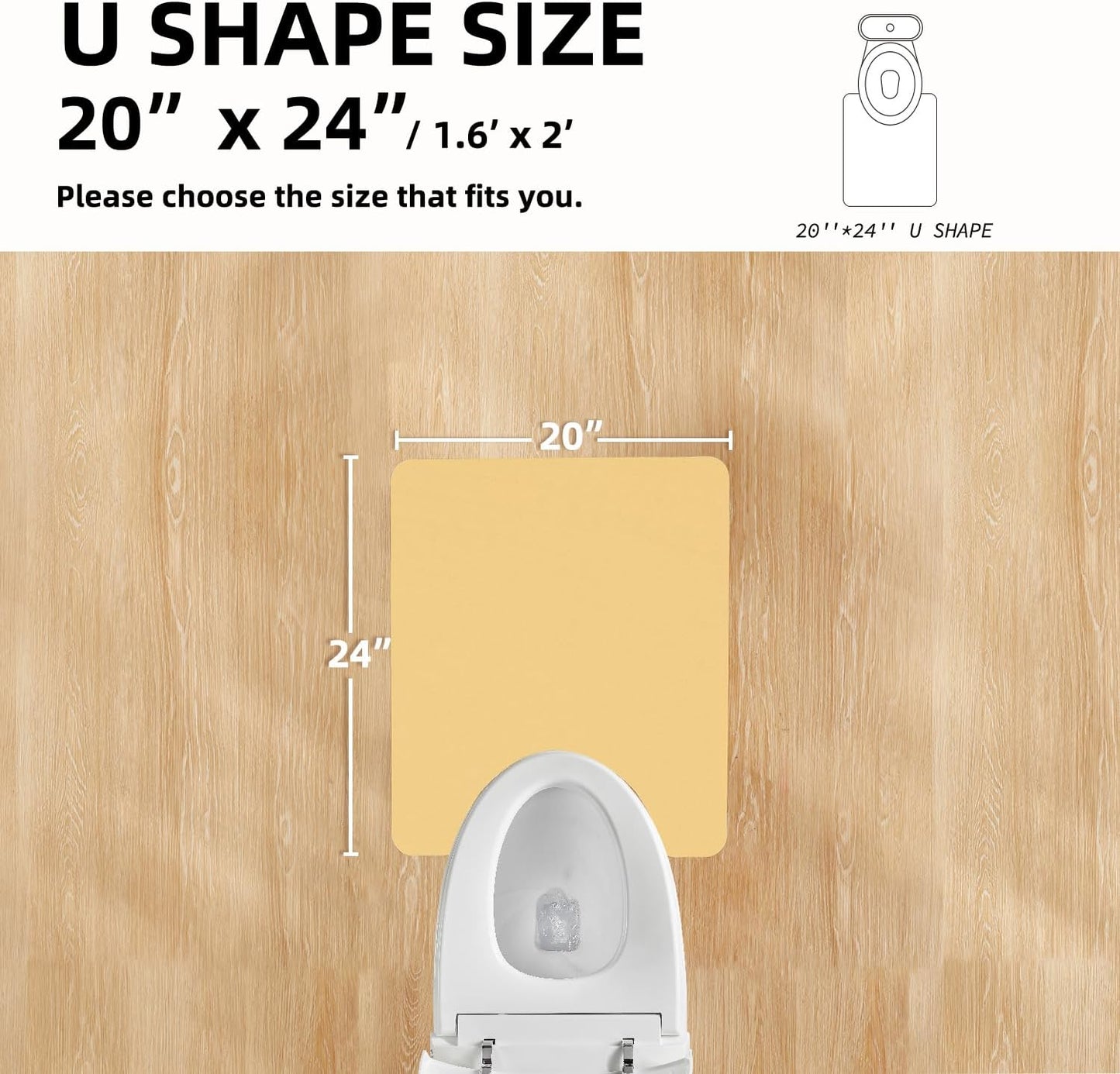 Toilet Rug, Thin Toilet Rugs U Shaped Washable Non Slip Absorbent Quick Dry Low Pile Toilet Mat, 20"x24" U Shape Light Yellow
