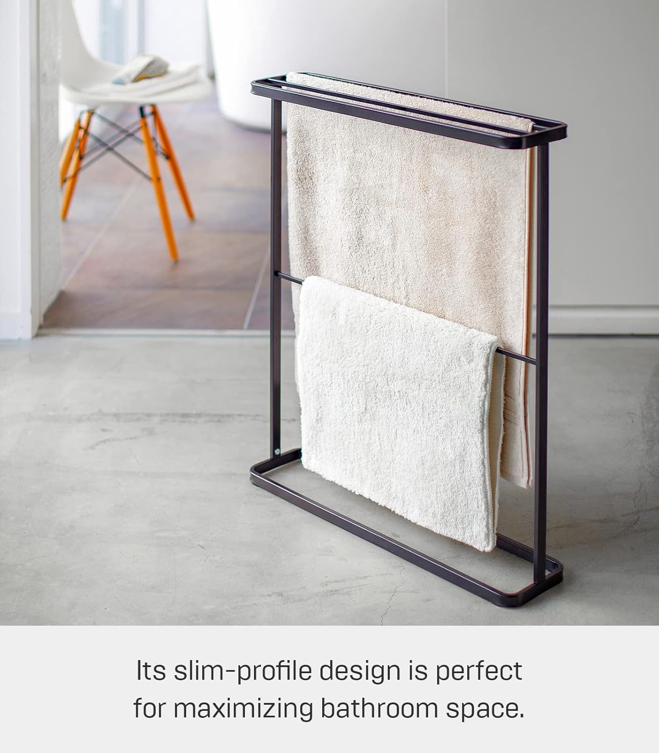 YAMAZAKI Home Tower Bath Towel Hanger - Bathroom Organizer Storage Holder Dry Rack, 30" - Steel - Holds Towels Up to 24.5" X 58"