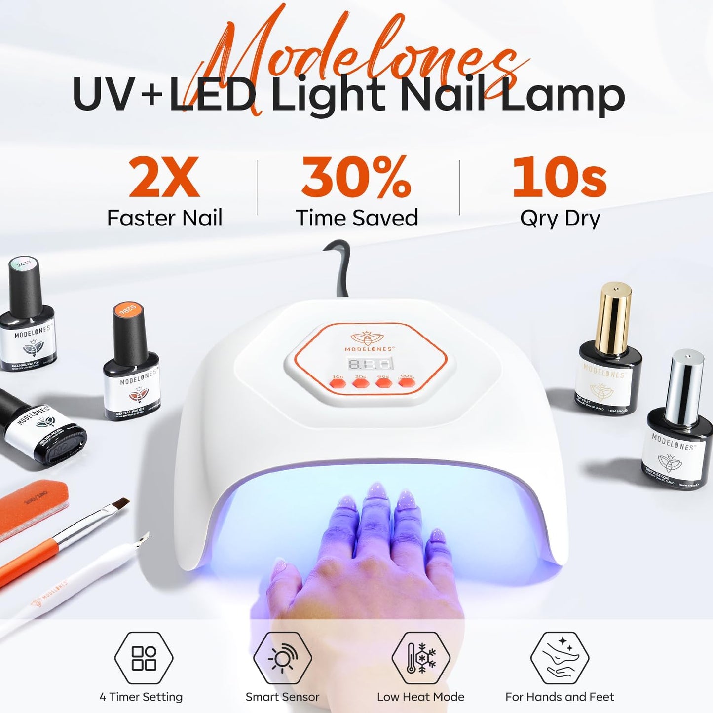 Modelones UV Nail Lamp for Gel Polish, UV Light Gel Nails Fast Curing with 4 Timer Smart Sensor LED Nail Dryer Nail Art Tools Manicure Kit Starter Friendly