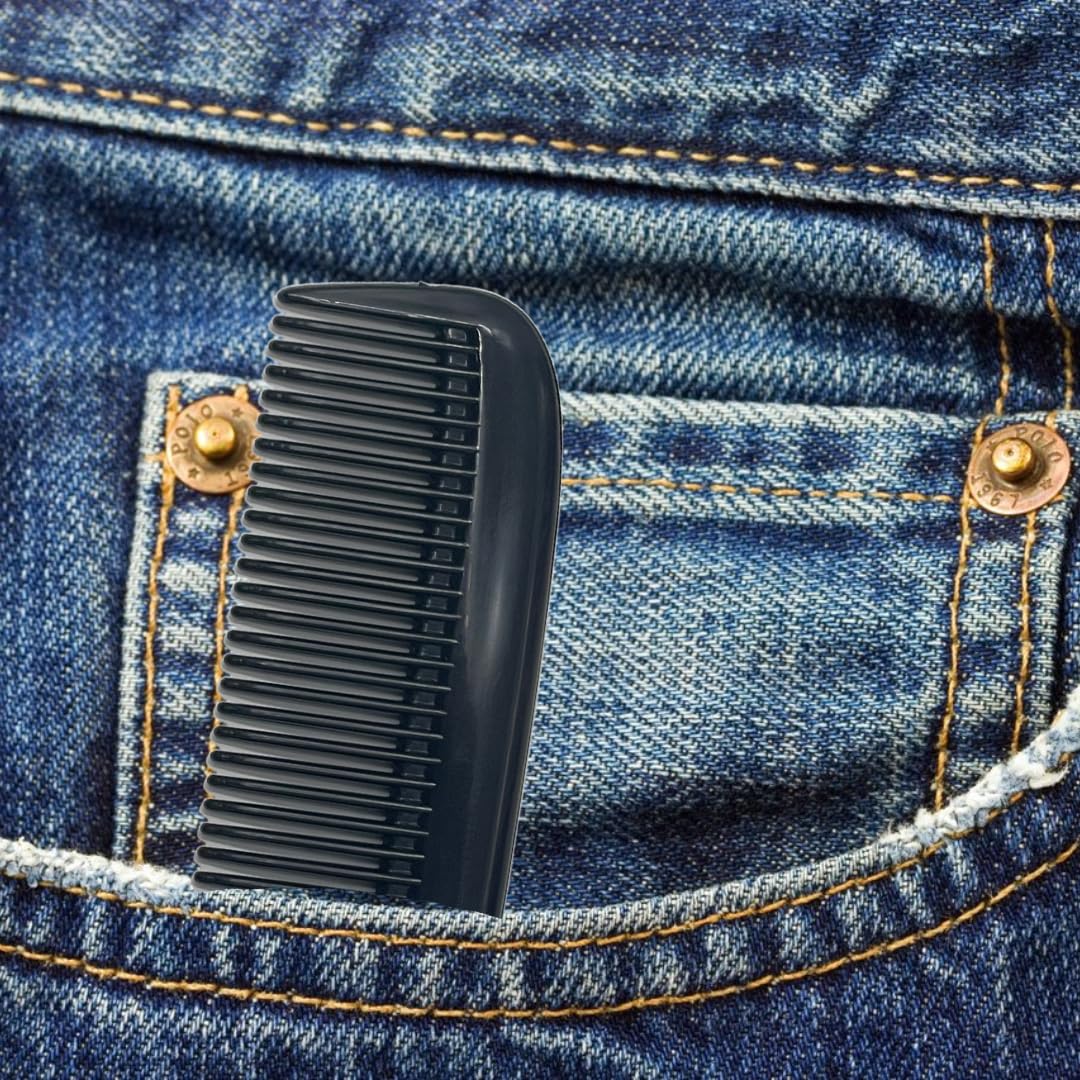 G.B.S (15 Pack) Pocket Comb Black Unbreakable Round Teeth Course Fine Pocket Beard & Mustache Combs for Men's Hair (Black, 5 Inch (Pack of 15))
