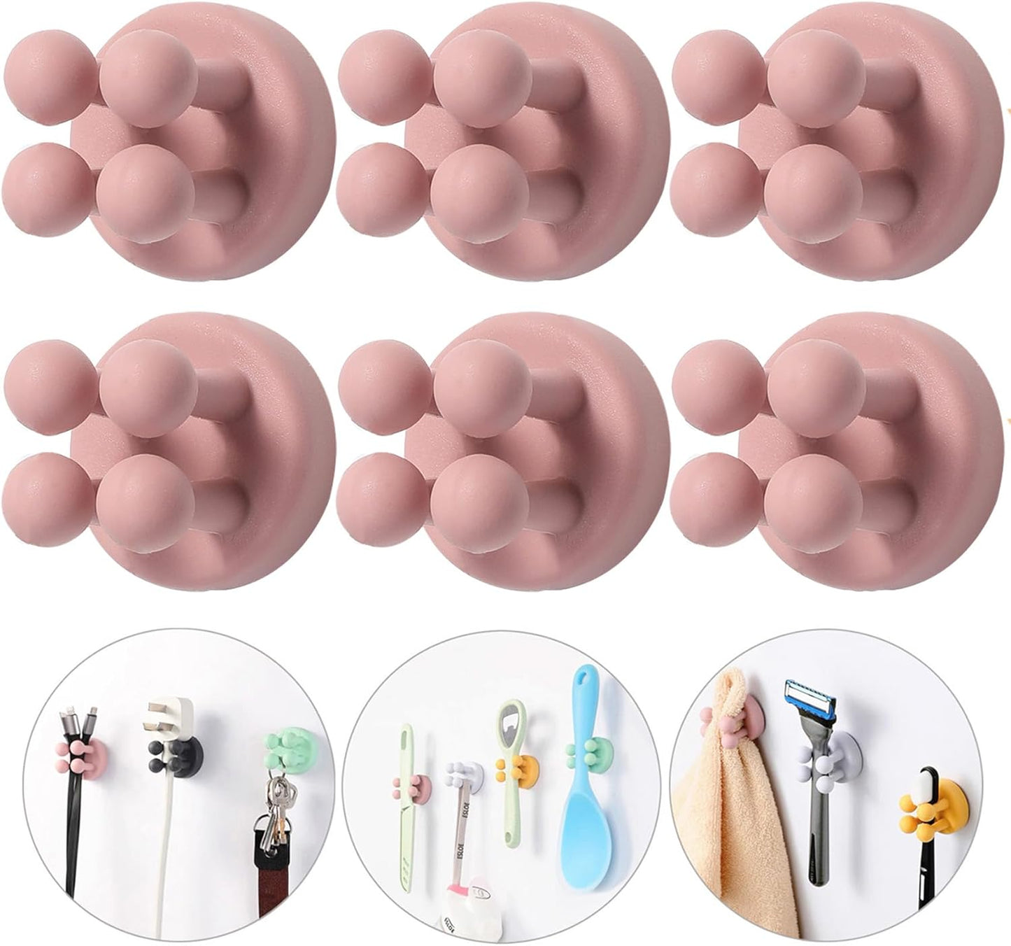 iBetterLife Silicone Toothbrush Holders for Bathrooms - 6Pcs Razor Holder for Shower Wall Mount Self Adhesive Cute Utility Dorm Room Kitchen Office Organizer Storage Hook for Kids Hanging Loofah Towel