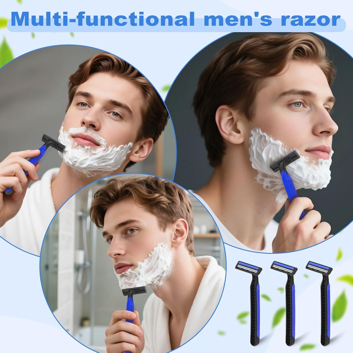 Disposable Twin Blade Razors in Bulk, Individually Wrapped - Clear Safety Cap, For Homeless, Hotel, Airbnb, Travel (pack of 100,blue)