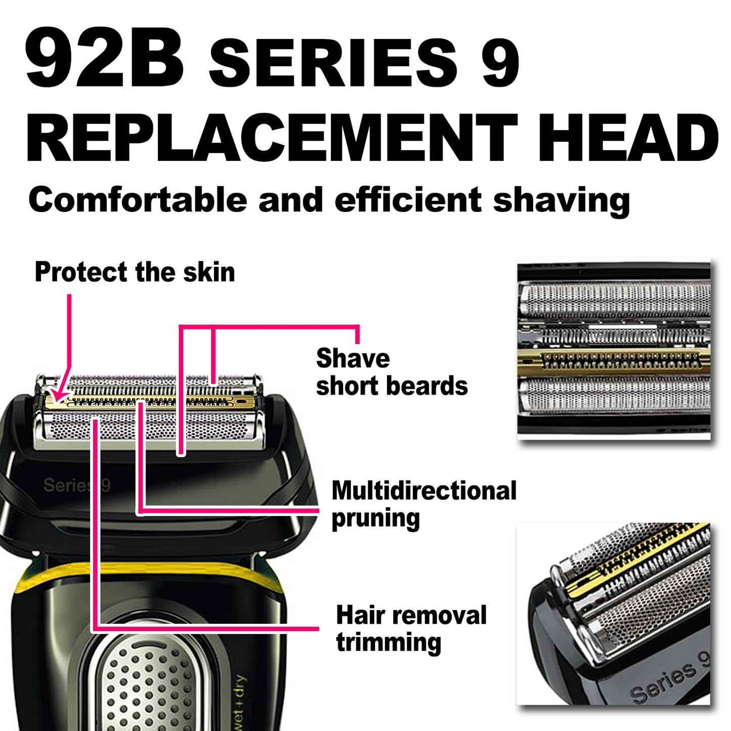 NEW Series 9 92B Braun Electric Shaver Replacement Head for Men Razor Shaving Blades Compatible with 92B Braun Replacement Electric Shaver Heads 9290cc 9291cc 9370cc 9293s 9385cc 9390cc 9330s 9296cc