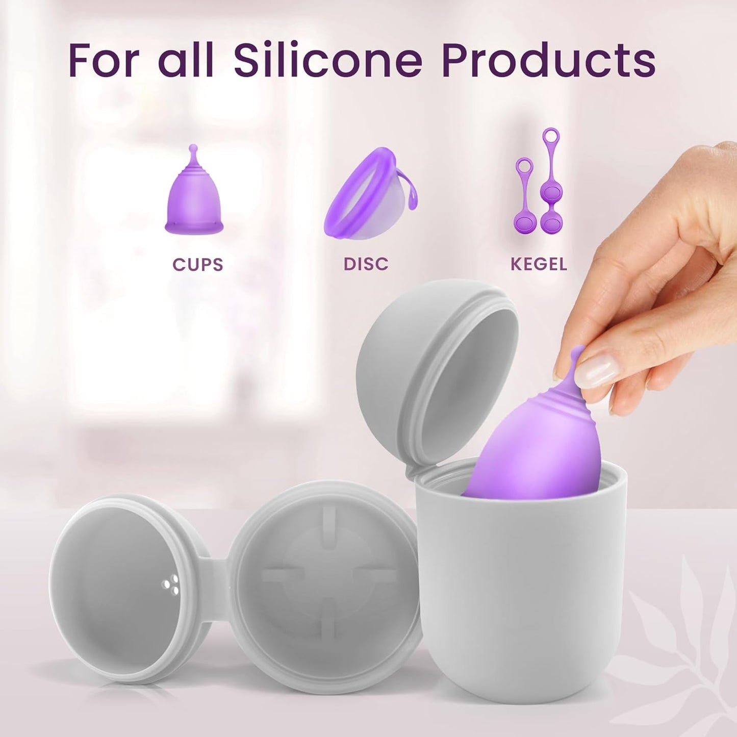 EcoBlossom Menstrual Cup Case and Sterilizer - Reusable Silicone Sterilizing Holder - Cleaner Period for You and Your Disc or Cup - Portable Cleaning Container & Microwave Steamer (White)