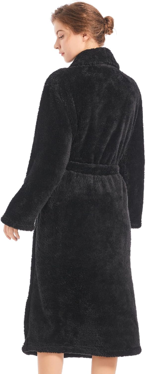 Inner Wish Womens Plush Fleece Robe, Cozy Warm Bathrobe Fuzzy Female Spa Robe With Pockets