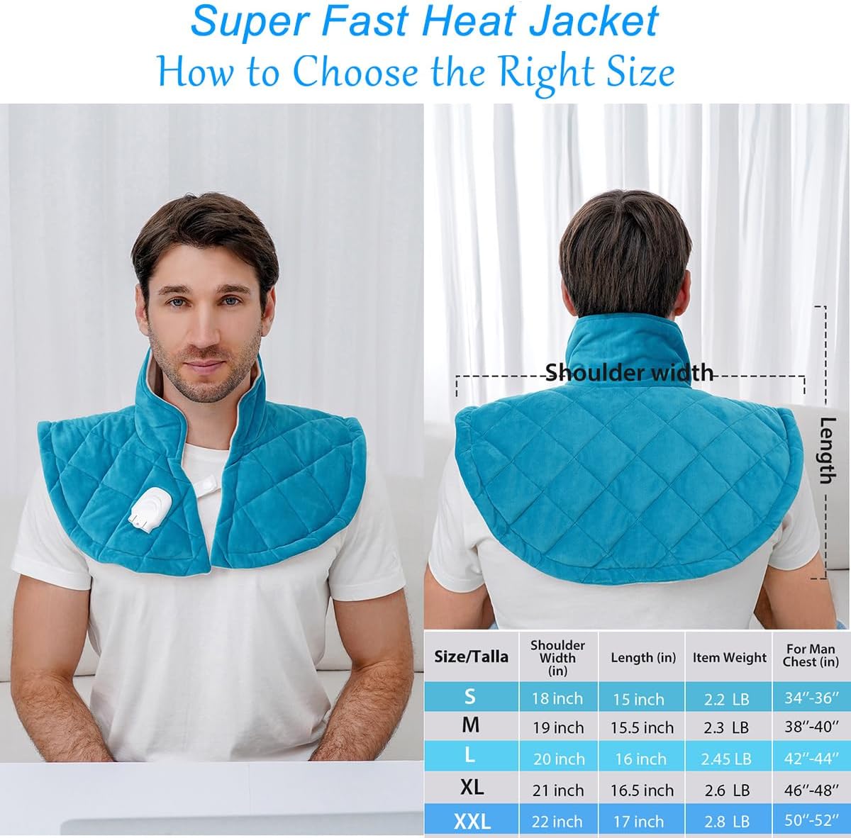 Heating Pad for Neck and Shoulders and Back, Weighted Electric Heat Pad for Pain Relief, Large Heated Wrap, 6 Heat Settings, 6 Auto-Off, Gifts for Women Men Mom Dad(Blue M)