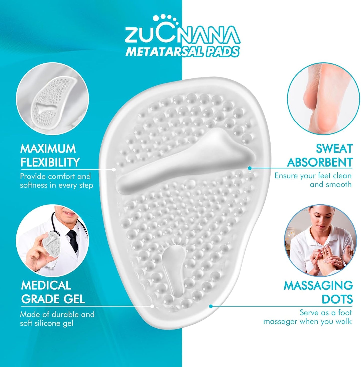 Ball of Foot Cushions (2 Pairs Gel Shoe Inserts), Heel Inserts for Women, Non Slip Heel Pads, Heel Cushions for Women Foot Pain Relief and Comfort, One Size Fits Any (Clear)