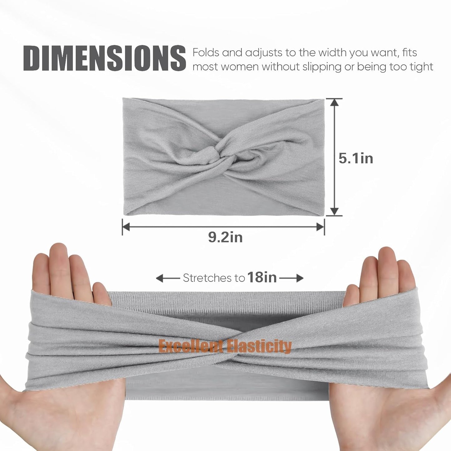 Headbands for Women, Non Silp Wide Hair Bands, Elastic Thick Head Bands, Stretchy Soft Sports Sweat Bands for Spa Workout Running Gym, Cotton Cloth Hair Accessories 6Pcs, Two Black/White/Gray