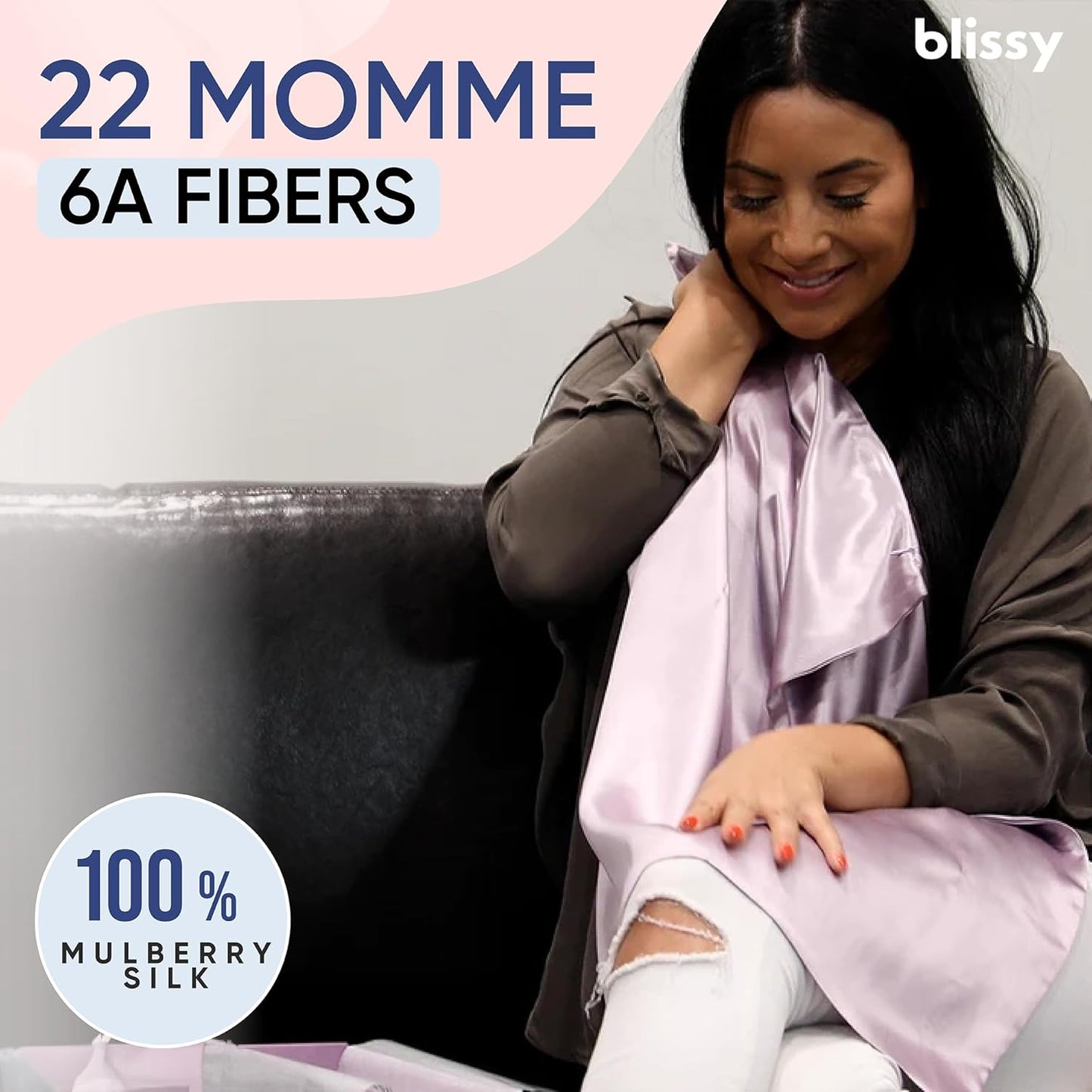 Blissy Silk Pillowcase - 100% Pure Mulberry Silk - 22 Momme 6A High-Grade Fibers - Silk Pillow Cover for Hair & Skin - Regular, Queen & King (Lavender, Standard)