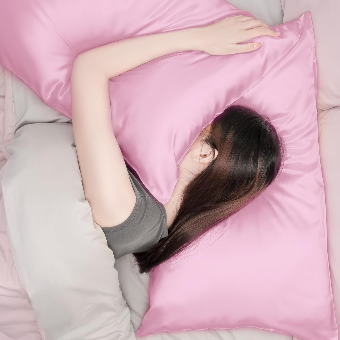 EXQ Home Pillowcase Pink Pack 2 Standard Size 20x26inches Soft Pillow Cases Set of 2 Satin Pillow Case with Envelope Closure