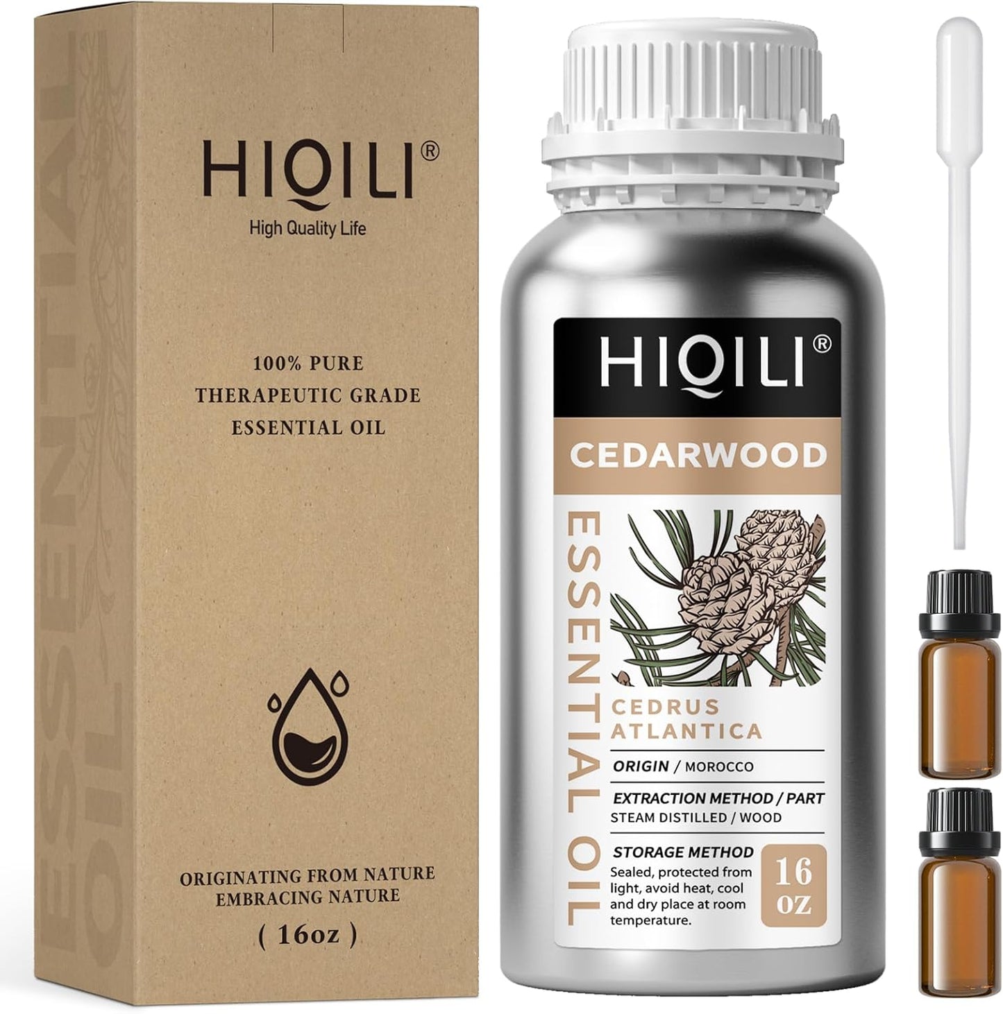 HIQILI 16 Fl Oz Cedarwood Essential Oil, Pure Natural Cedarwood Oil for Hair, Diffuser, Aromatherapy - 500ML