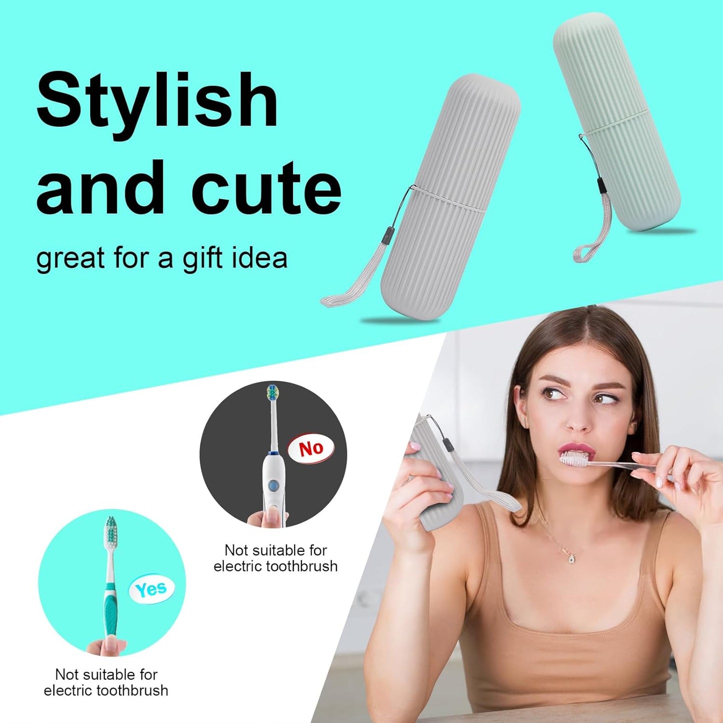 UCEC Toothbrush Cup, Portable Travel Toothbrush Holder Case, Toothbrush Case Set for Camping, Traveling, Home, School, Business, Bathroom, 2 Pack (Green, Grey)