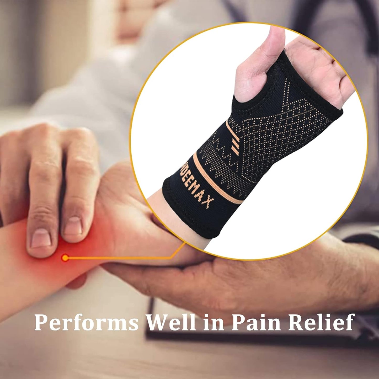 INDEEMAX Copper Wrist Compression Sleeve 1 Pair, Comfortable Hand Brace Support for Arthritis, Tendonitis, Sprains, Workout, Carpal Tunnel - Left & Right - Women and Men