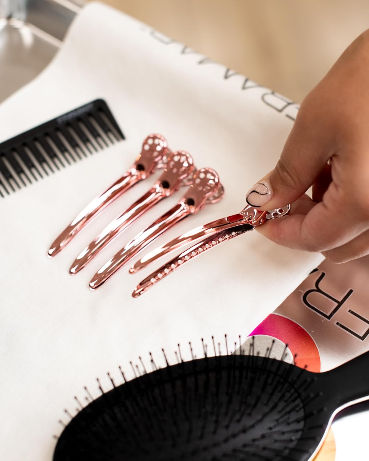 Framar Rose Gold Metal Hair Clips For Styling - Professional Hair Styling Clips, Hair Sectioning Clips, Salon Hair Clips Metal, Hairclips, Hair Salon Supplies – Extra Strong Hold – 4 Pack