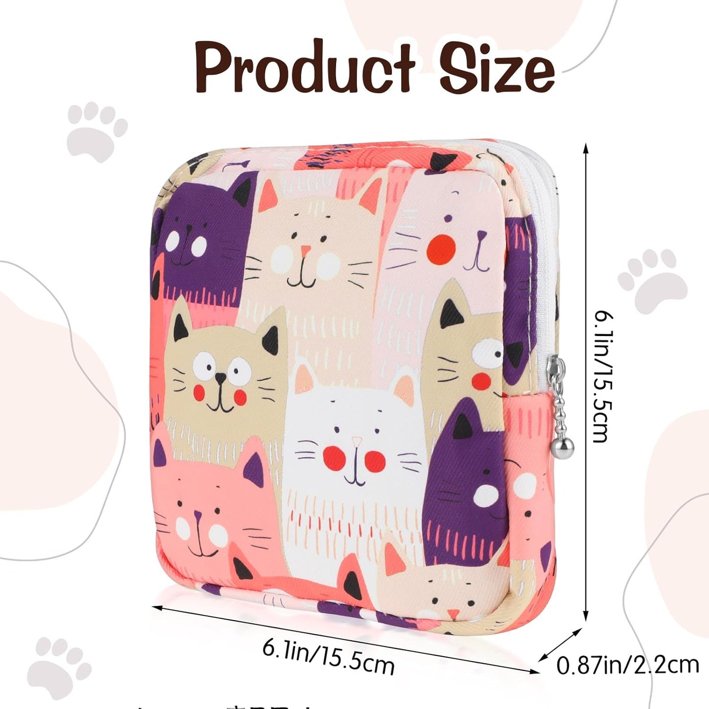 Sanitary Napkin Storage Bag, Portable Period Bags for Teen Girls, Tampon Disposal Bags Teen Pads Feminine Product Organizer, First Period Kit Pouch for Girls (Cat)