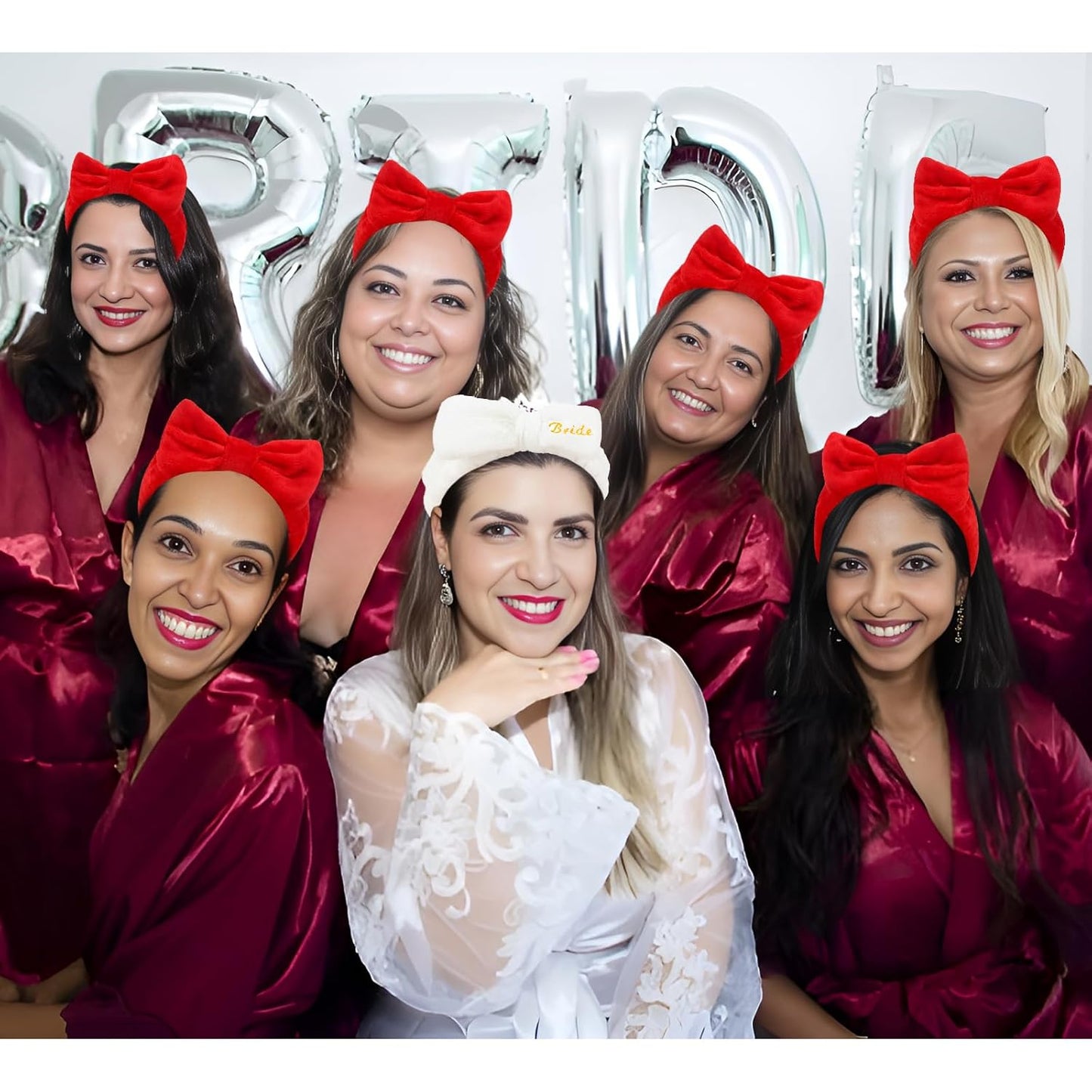 CIEHER Spa Headbands for Bachelorette Party Favors, 8 Pcs Red & White Spa Headbands for Bride & Bridesmaid, Bachelorette Gifts for Bride Skincare Makeup Hair Styling