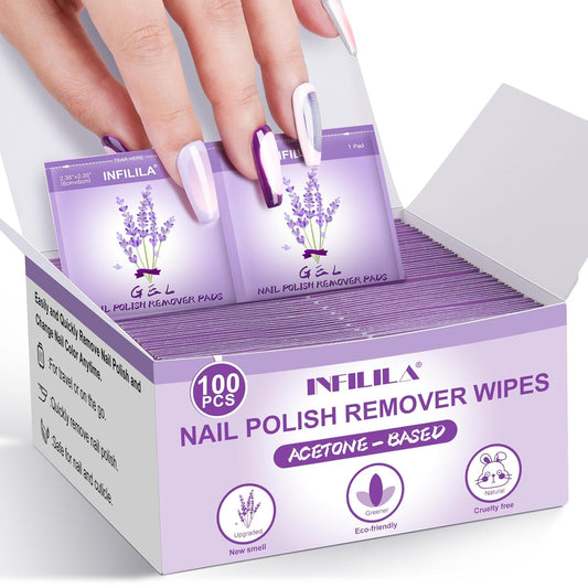 NXJ INFILILA Nail Polish Remover Pads, Nail Polish Remover Wipes Lavender Individually Wrapped Quick and Effective Removal
