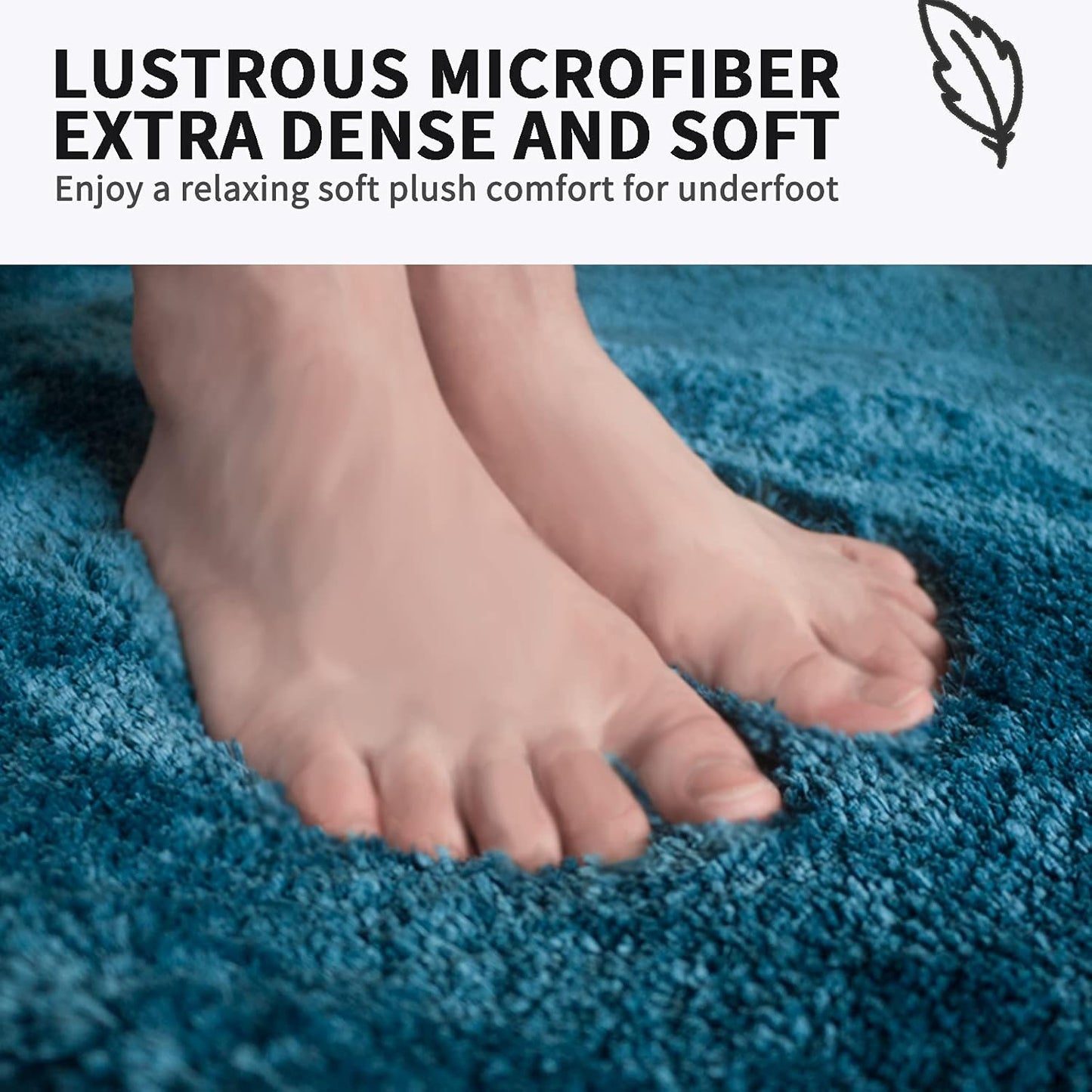 FIFU Bathroom Rugs 17" W x 24" L, Bath Mat for Bathroom, Bedroom, Laundry Room & Kitchen, Non-Slip Rubber Latex Backing, Extra Soft and Absorbent Microfiber Carpet, Machine Washable Rug, Peacock Blue