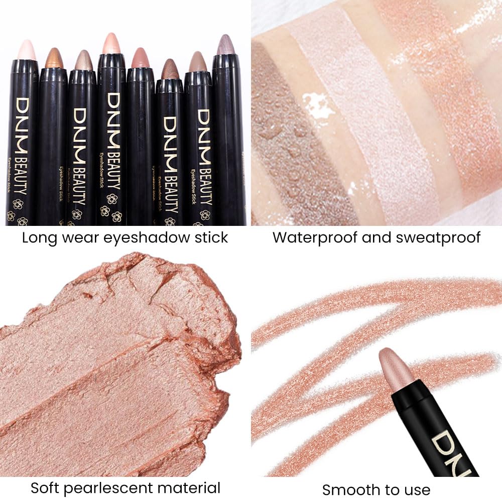 evpct Champagne Shimmer Cream Eye Shadow Brightener Sticks Set for Eyes, Champagne Shimmery Matte Pencil Eye shadow Applicator Stick Pen Palette Makeup Waterproof sombras en crema para ojos 17#