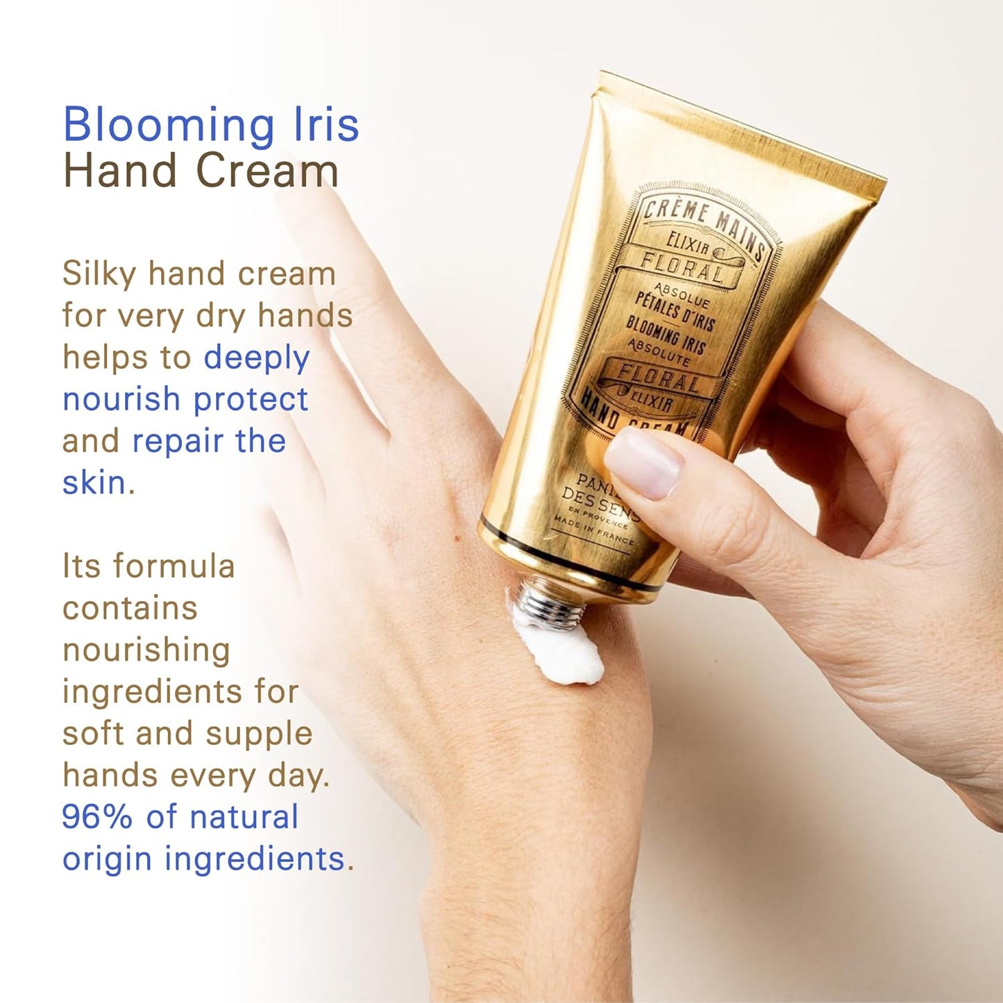 Panier des Sens - Hand Cream for Dry Cracked Hands - Blooming Iris Hand Lotion with Shea Butter & Olive Oil - Vitamin E Skin Moisturizer with 97% Natural Ingredients - Made in France, 2.5 fl oz