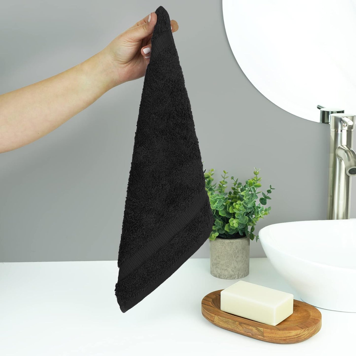 Chakir Turkish Linens | Hotel & Spa Quality 100% Cotton Premium Turkish Towels | Soft & Absorbent (4-Piece Washcloths, Black)