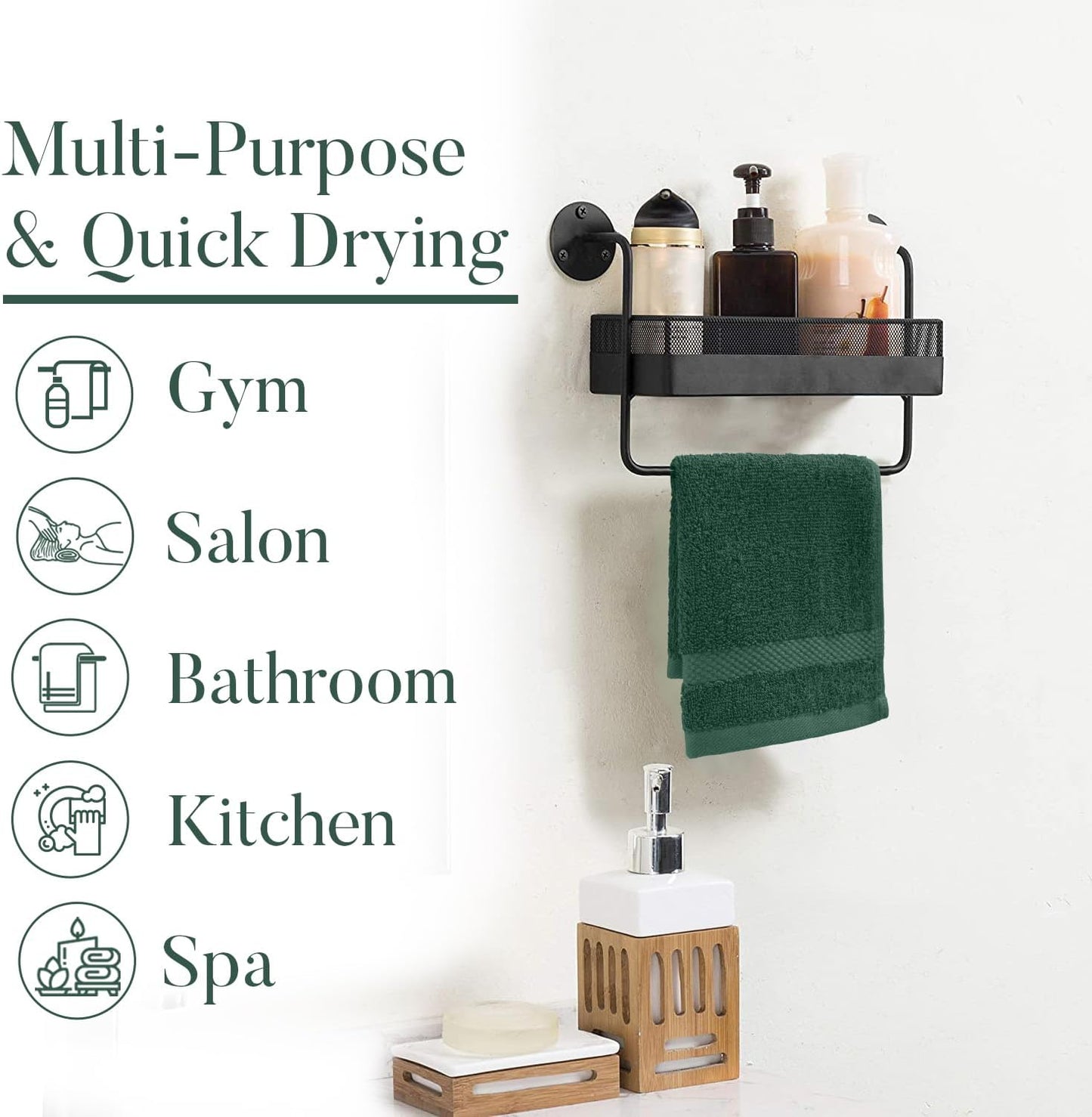 DAN RIVER 12-Pack Premium 100% Cotton Huntergreen Face Towels – Reusable Face Towel Set, Soft & Absorbent Cleaning Rags for Bathroom & Body – Hand and Face Towels, 550 GSM (12x12 in)