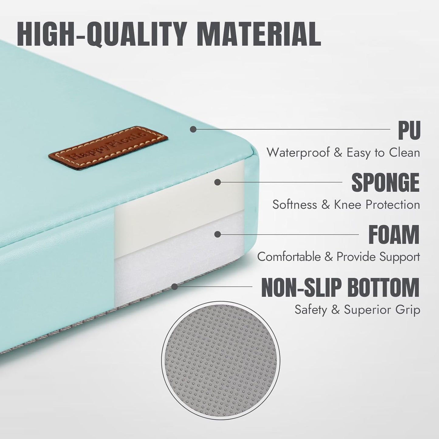 HappyPicnic Waterproof Kneeling Pad for Garden or Bath, 2 inch Thick Soft Foam Kneeler Mat for Gardeners Knee Support or Bathtub Bathing Baby with Handle and Removable Cover-Green