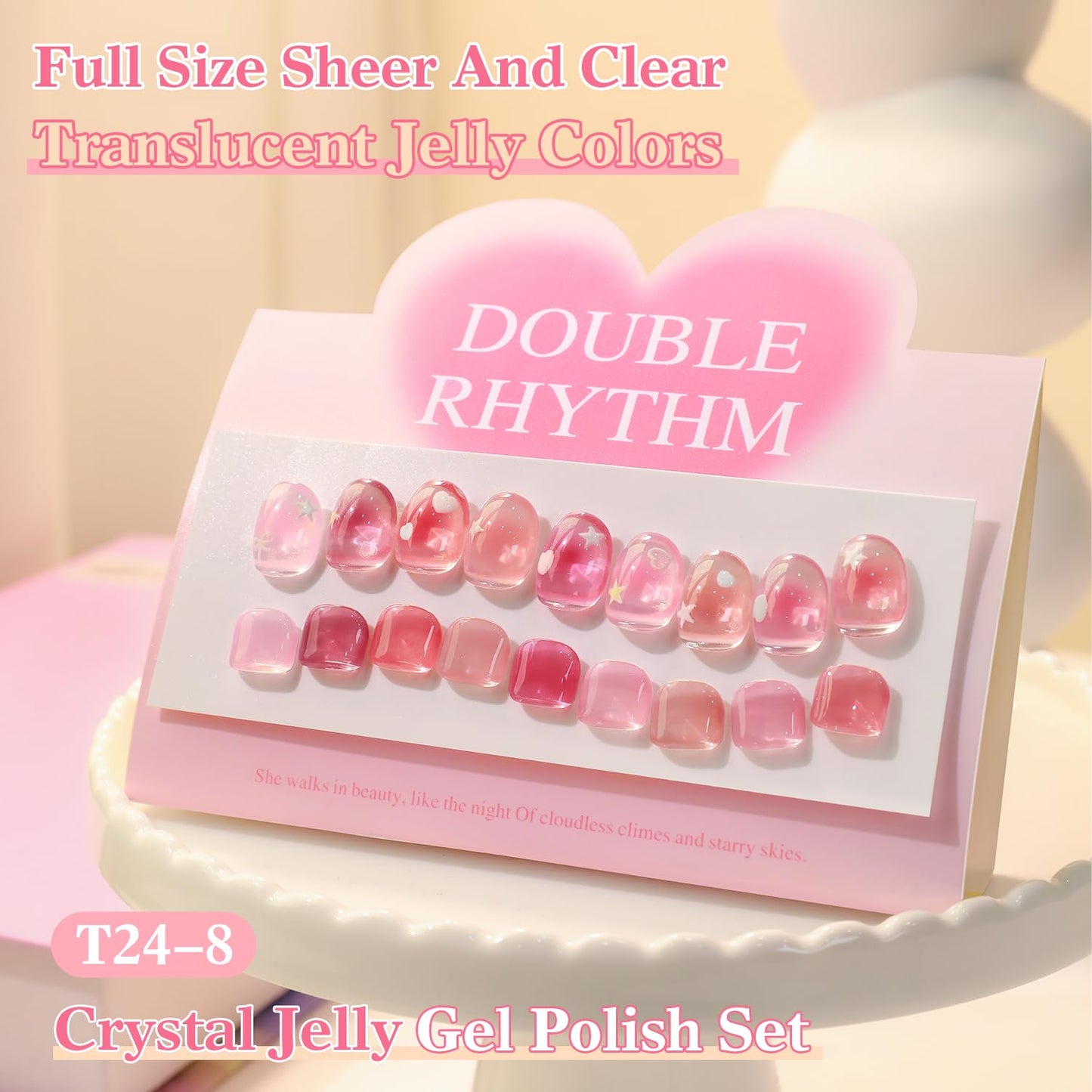 Double Rhythm 28Pcs 0.5Oz Gel Nail Polish Set Same Color Same Bottle Soak Off Gel Polish Kit Nail Art Manicure Salon DIY at Home for Women (Jelly Sheer Clear Collection-T24-8)