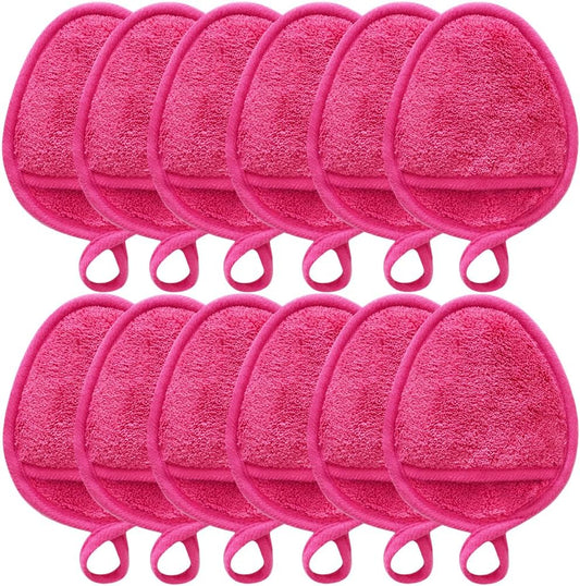 Reusable Makeup Remover Pads Soft Makeup Remover Cloths Washable Facial Makeup Cleansing Pads for Face,Lip,Eyes Pink 12PCS