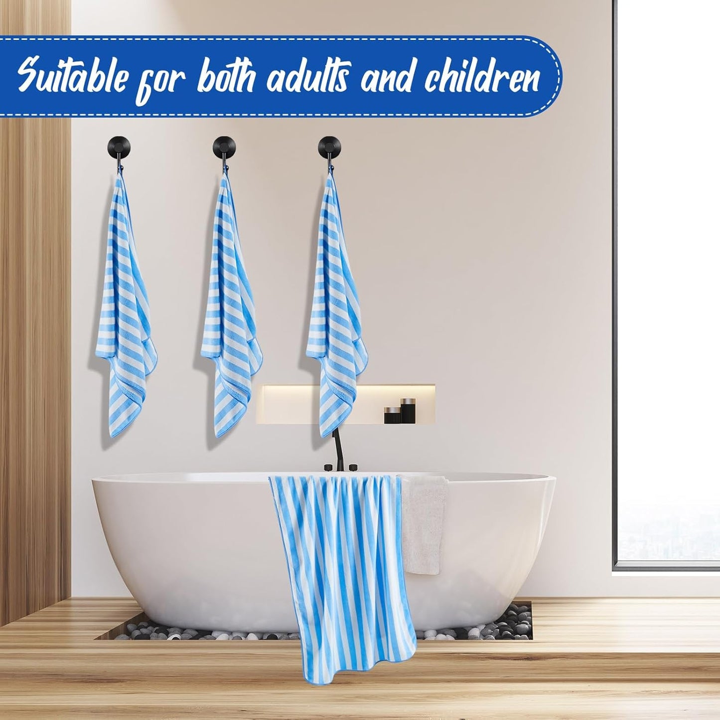 16 Pack Microfiber Bath Towels Bulk 27'' x 60'' Oversized Size Bath Towel Highly Absorbent Extra Large Soft Drying for Shower Beach Salon Winter Sport Spa Gym (Stripes,Light Blue)