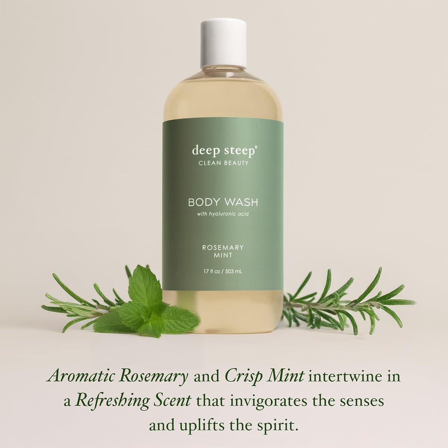Deep Steep Body Wash, Rosemary Mint, 17 oz – Hydrating Shower Gel with Hyaluronic Acid, Shea Butter, Aloe Vera & Argan Oil – Vegan, Clean Beauty, Clean & Refreshed Skin