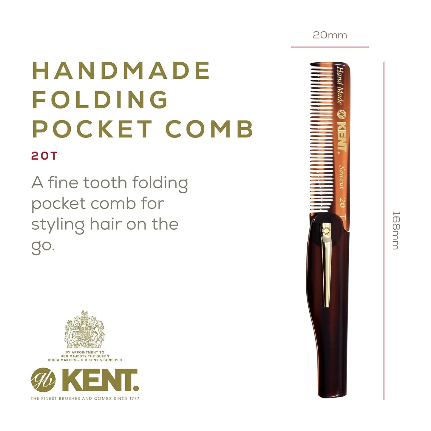 Kent Set Men's Hair Pocket Combs, 81T X-Small, FOT All Fine Tooth, 20T Fine Tooth Folding Comb. Best Hair, Beard and Mustache Grooming Kit for Travel and Home Care, Handmade in England