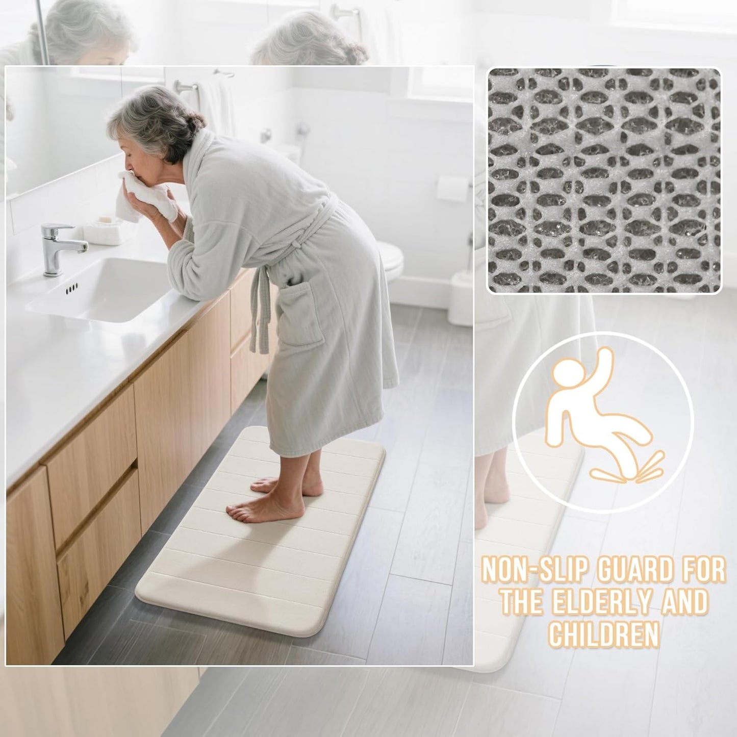 Yimobra Bathroom Runner 60"x24", Non Slip Memory Foam Bath Mat, Super Soft Water Absorbent Hallway Carpet, Machine Washable Rug for Vanity Tub Shower, Cream