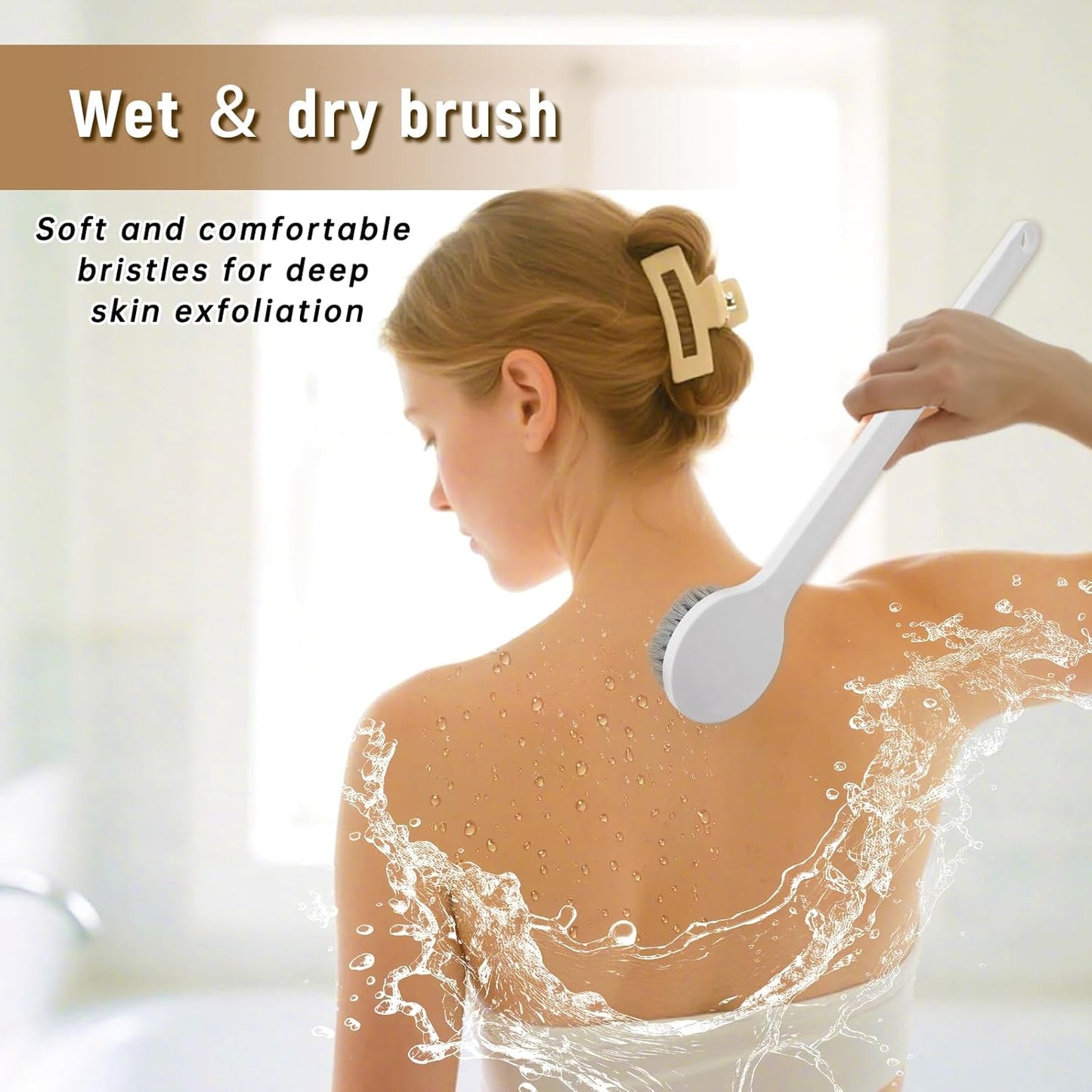 Shower Brush with Soft Nylon Bristles, Long Handle Shower Bath Brush, Back Scrubber for Shower, Body Exfoliator for Wet or Dry Brushing