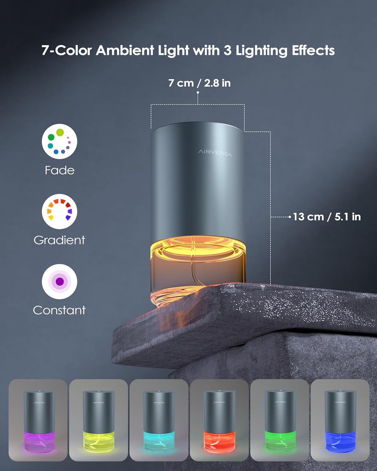 Airversa Essential Oil Diffuser Waterless Aromatherapy Diffusers for Home Large Room, Bedroom, Car, Office, Desk, Battery Operated, Small Diffuser for Pure Scent, 100mL Capacity, AN9 (Grey)