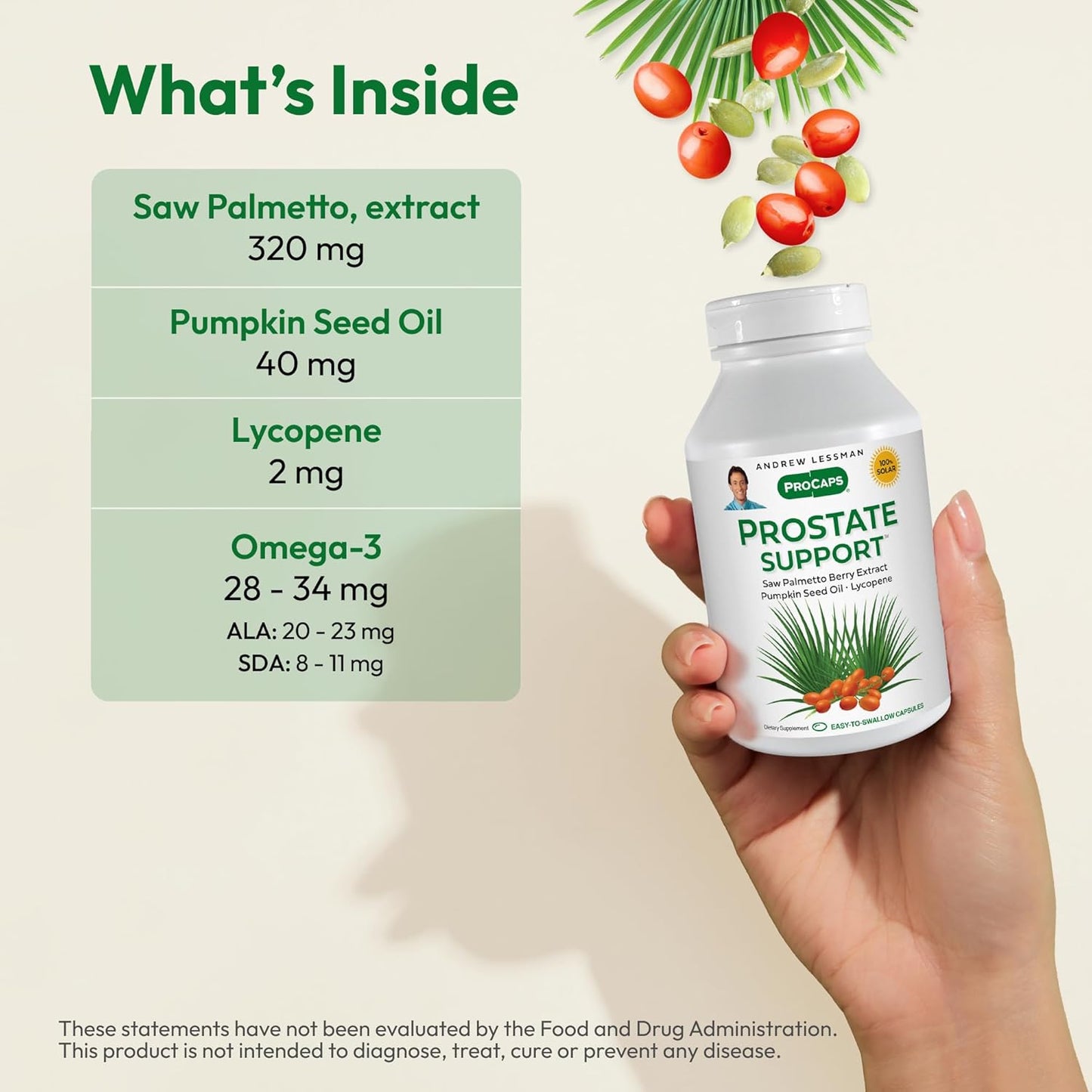 ANDREW LESSMAN Prostate Support Supplement for Men's Health, 60 Softgels, No Additives - Saw Palmetto for Men, Pumpkin Seed Oil, Lycopene, Omega-3 for Prostate Health, Urinary, Bladder Function