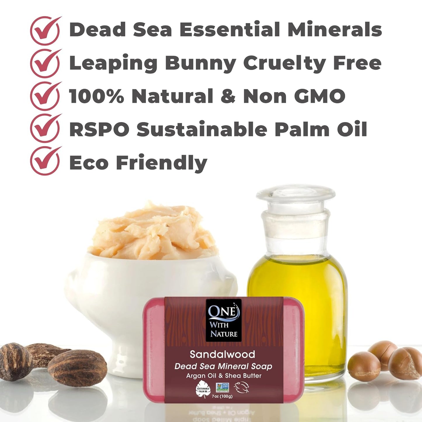 One With Nature Dead Sea Salt Sandalwood Soap 7oz 3-Pack – Purifying and Exfoliating Soap Bar with Dead Sea Minerals and Sandalwood for Face & Body, for Men & Women