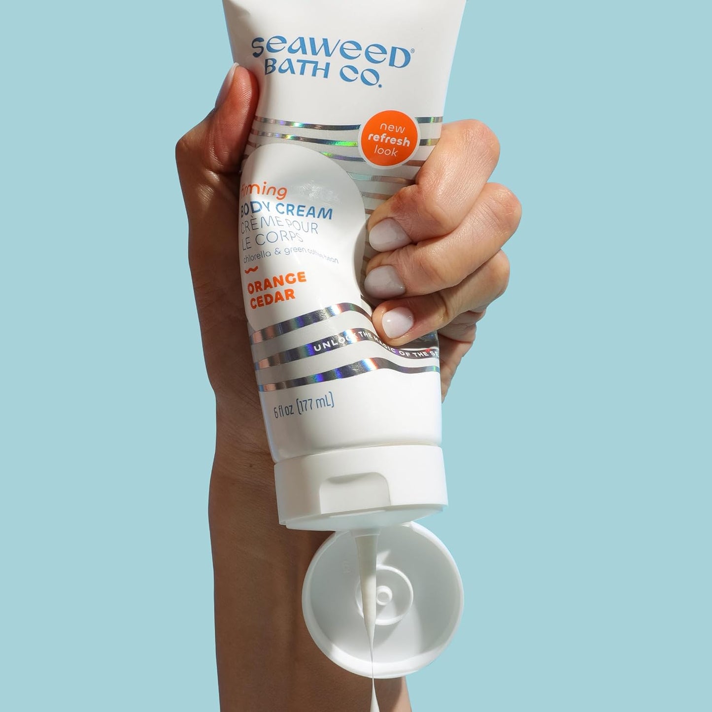 Seaweed Bath Co. Firming Body Cream, Orange Cedar Scent, 6 Ounce, Skin Toning Hand & Body Lotion Moisturizer for Dry Skin, with Sustainably Harvested Seaweed, Chlorella, Green Coffee Bean