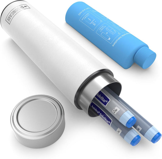 DISONCARE Odyssey 60H 3 Insulin Pens Cooler Travel Case Medication Cooler for Travel TSA Approved Diabetic Insulina EpiPen Carry Case Medicine Bag Ice Pack with Medical Tag (Polar White)