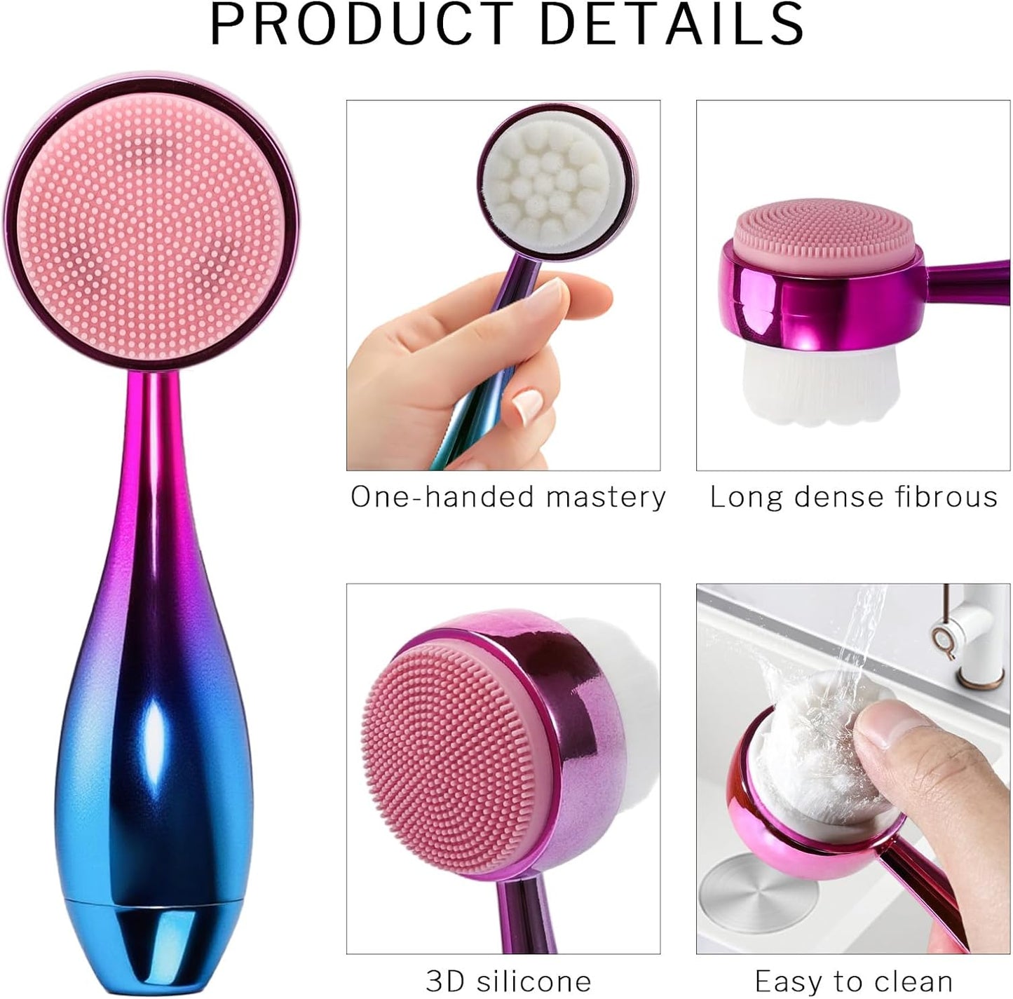 Face Brush 2 in 1, Facial Cleansing Brush Double Sides, Facial Exfoliation Scrub Brush Silicone Manual Face Scrubber Brush for Gentle Deep Pore Cleansing, Skincare (Blue, 1 Pack)