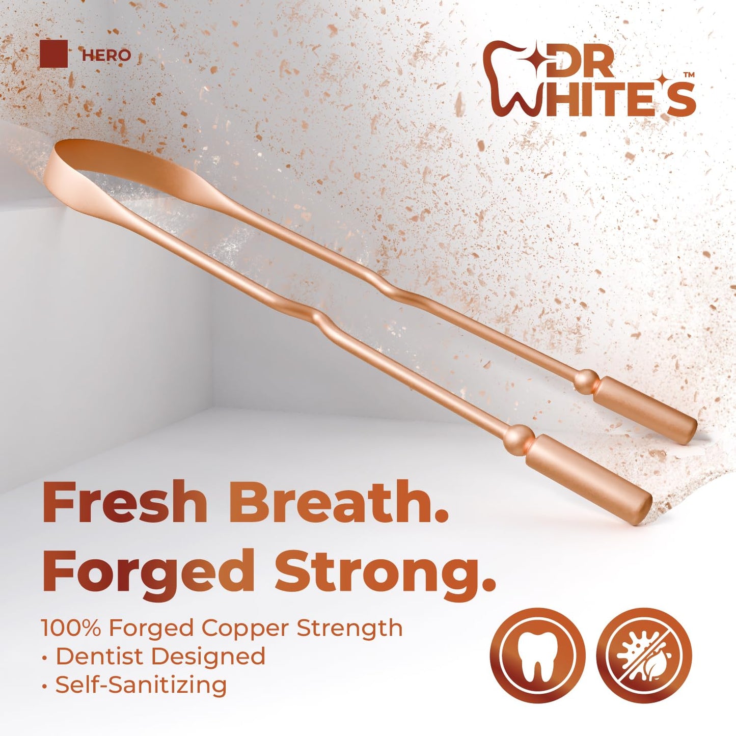Dr. White’s Copper Tongue Scraper – Dentist-Designed Tongue Cleaner Tool for Fresh Breath, Dual-Grip, Rust-Resistant, Built to Last – 100% Forged Copper, For Adults & Kids (Single)