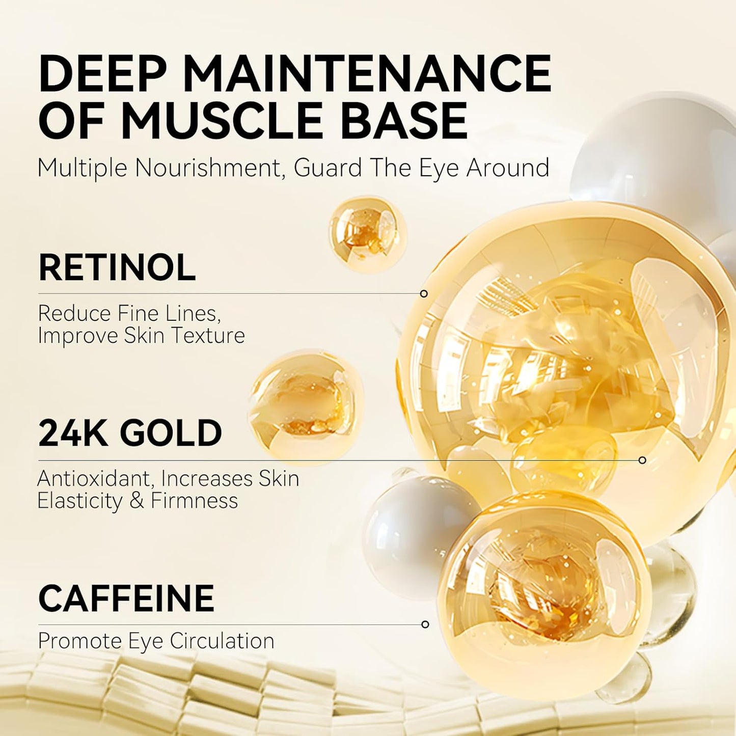 BREYLEE 24K Gold Eye Masks - 60 Pcs, Retinol & Caffeine Under Eye Patches for Reduce Fine Lines & Wrinkles, Puffy Eyes and Dark Circles Treatments, Improve and Firm Eye Skin