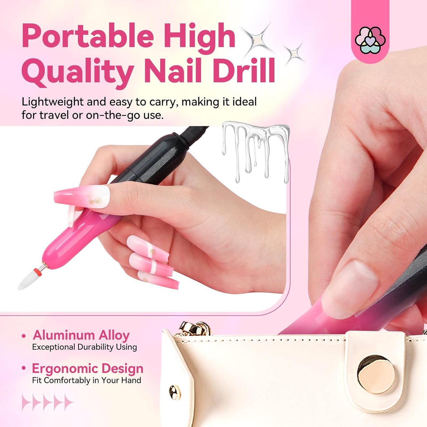 SAVILAND Portable Electric Nail Drill: 20000RPM Electric Nail File Gradient Dark Pink Nail Drill 7 Nail D rill Bits Nail File 51 Sanding Bands Beginners Salon at Home Manicure Pedicure