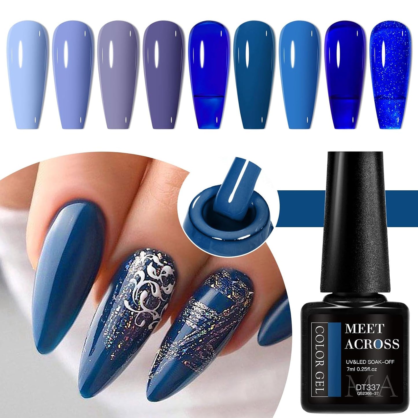 MEET ACROSS 9 Colors Gel Nail Polish + 3PCS Function Gel Nail Polish Kit,Fashion Nail Art Set Design Gifts for Women Manicure Salon (SET8, 12pcs)