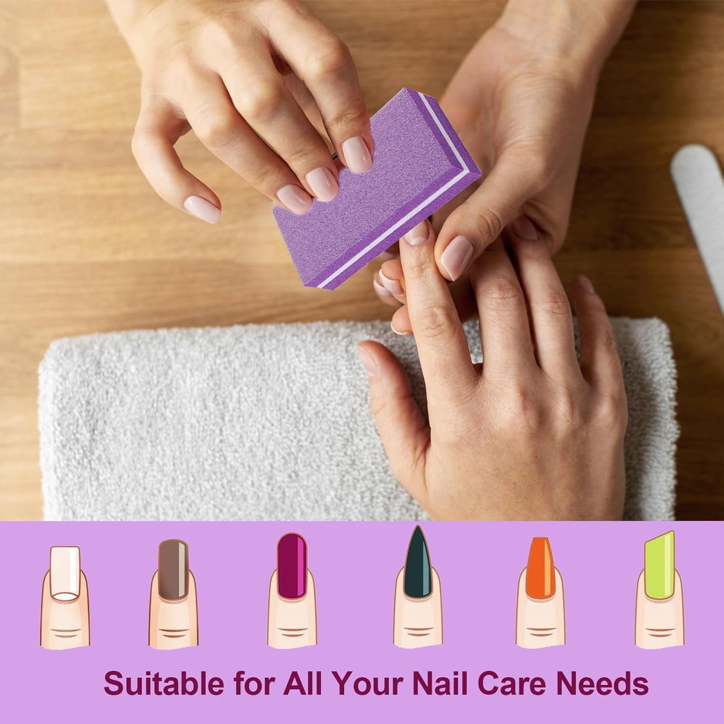 Nail Buffers (60 Pack), Buffer Block Nail File for Acrylic Nails and Natural Nails, 100/180 Grit Small Nail Buffer Block Bulk Buffing Blocks for Nail Buff Professional Manicure File Blocks Set Purple