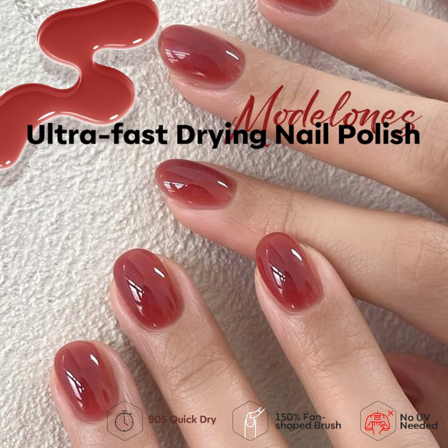 modelones Jelly Red Nail Polish, Sheer Dark Red Clear Translucent Semi-Transparent 15 ml Quick Dry Nail Lacquer Strengthener Long Last Finger Toe Nail Art DIY Manicure Gift for Women Girls 0.5 Fl Oz