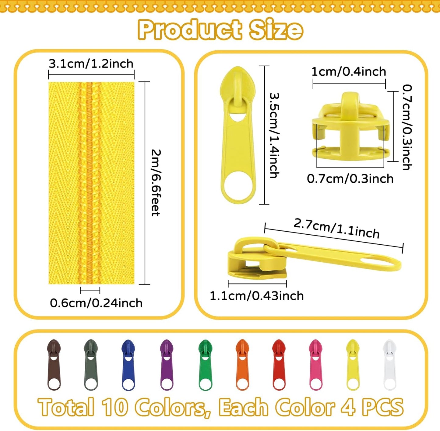 DOITEM 22.2 Yards Zippers 10 Pieces Assorted Colors #5 Nylon Coil Zipper, Sewing Zippers Endless Zips with 40 Pieces Zipper Sliders Zip Heads for DIY Sewing Tailor Craft Supplies