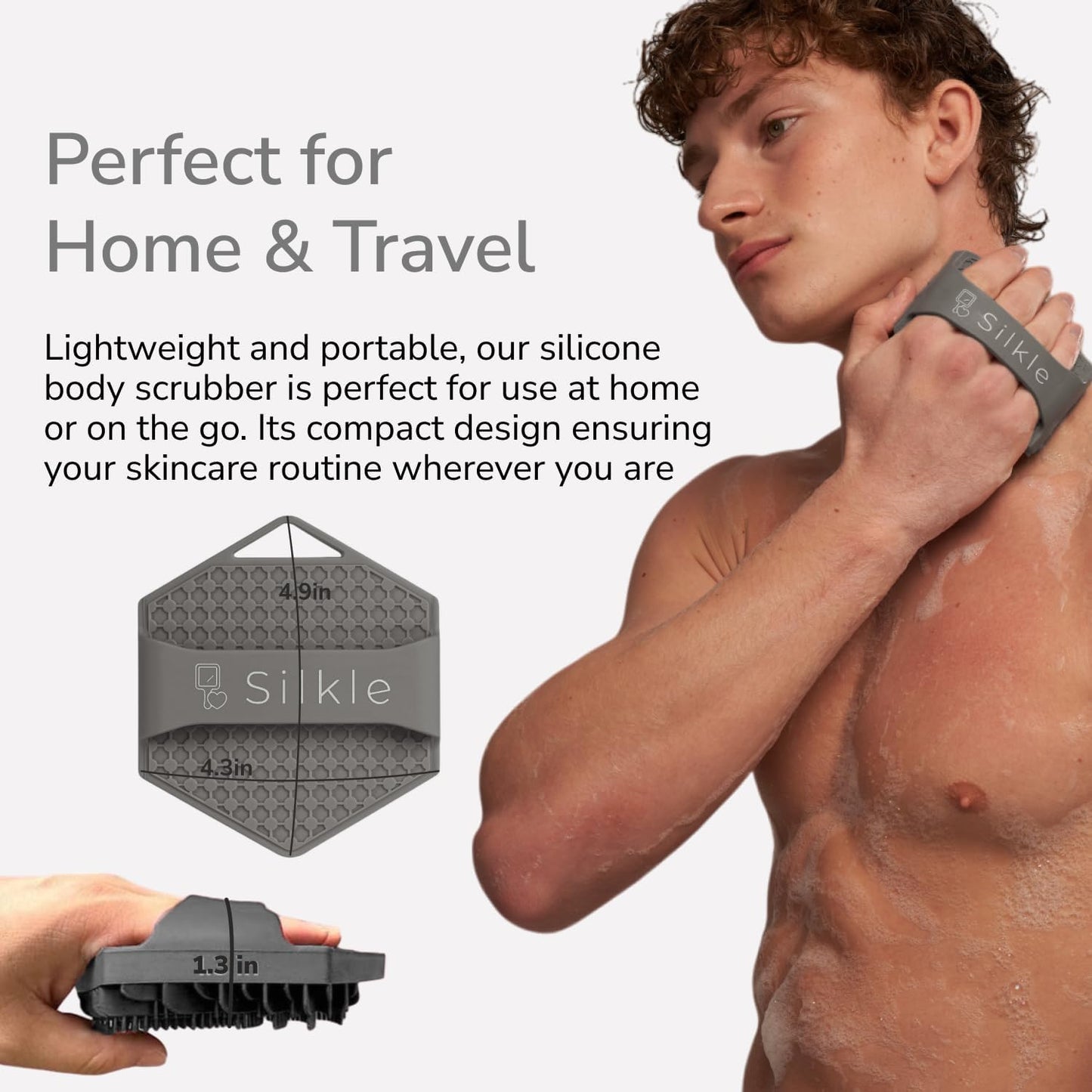 Silicone Body Scrubber - Exfoliating Bath Brush and Skin Cleanser - Shower Sponge for Gentle Body Scrub and Wash - Silicone Scrubbing Care Tool for a Refreshed and Renewed You - Gray